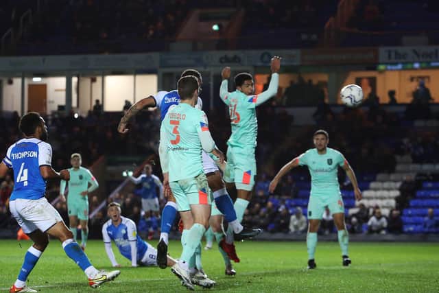 Jonson Clarke-Harris of Peterborough United scores the equalising goal against Huddersfield Town. Photo: Joe Dent/theposh.com.