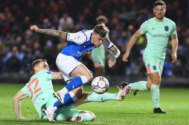 Sammie Szmodics in action for Posh against Huddersfield. Photo: David Lowndes.