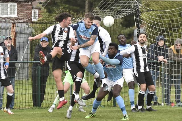 Action from Peterborough Northern Star (stripes) v Rugby at the Branch Bros Stadium. Photo: David Lowndes.