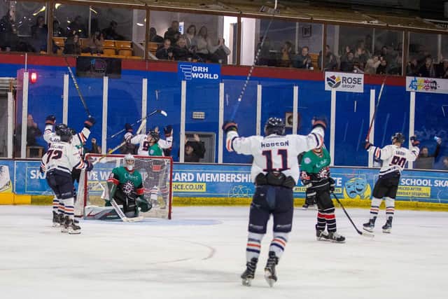Phantoms celebrate a goal against Basingstoke