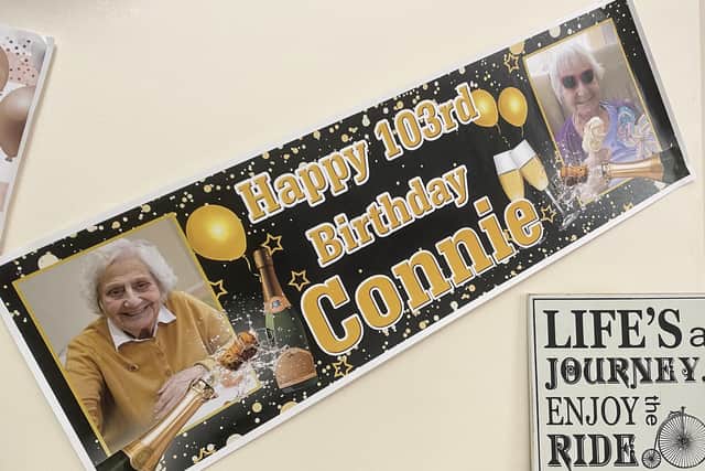 Connie had personalised banners to celebrate