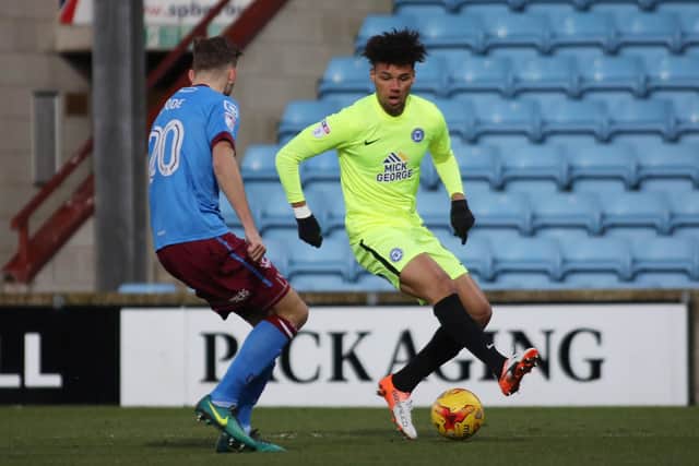 Lee Angol in action for Posh.