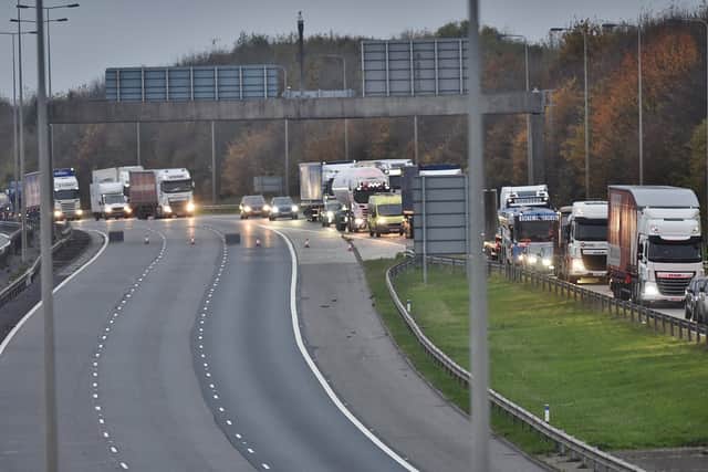A1M closed between Norman Cross and Sawtry due to lorry fire. The scene of the diversion pictured yesterday.