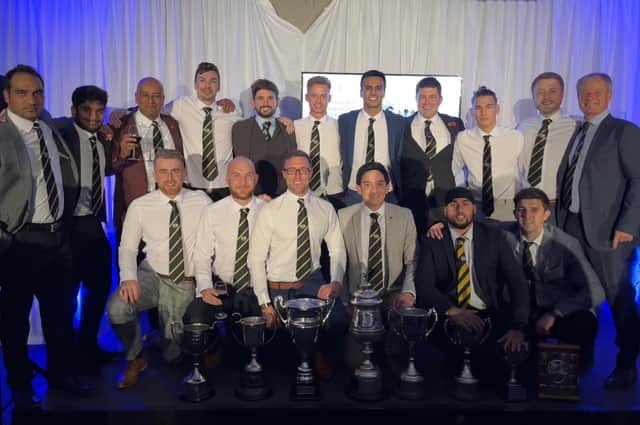 Peterborough Town with their haul of Northants League trophies.