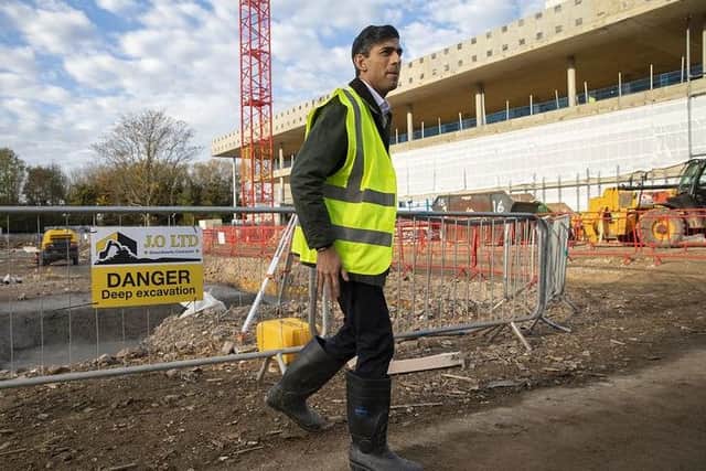 Chancellor Rishi Sunak during a visit to the construction site of ARU Peterborough.