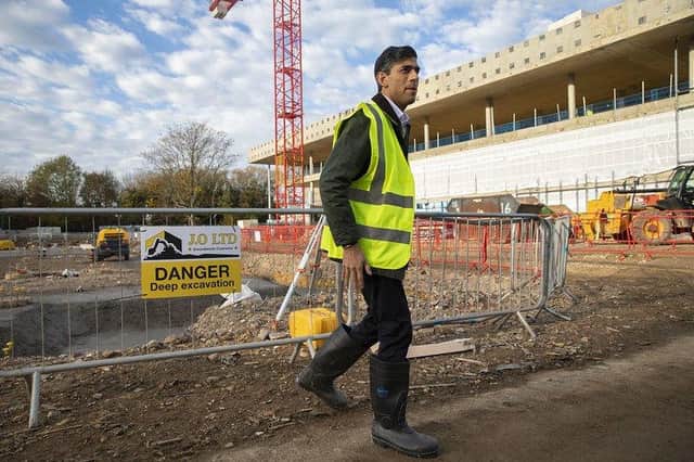 Chancellor Rishi Sunak during a visit to the construction site of ARU Peterborough.
