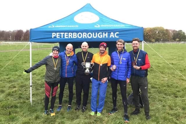 Eastern Counties Cross Country champions, from left, Paul Parkin, Simon Fell, Luke Brown, Steve Hall, Dan Lewis and Alex Gibb.