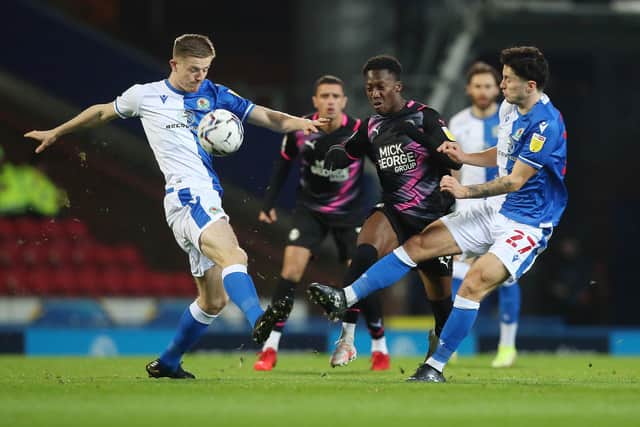 Siriki Dembele of Peterborough United in action against Blackburn Rovers.  Photo: Joe Dent/theposh.com.