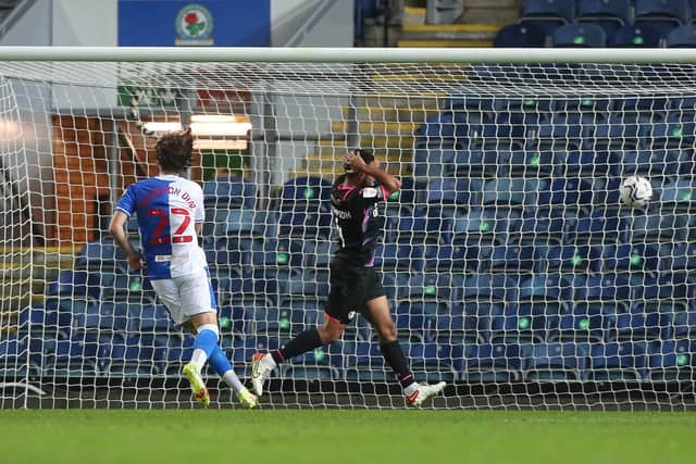 Nathan Thompson of Peterborough United reacts after his error gave Blackburn their second goal. Photo: Joe Dent/theposh.com.