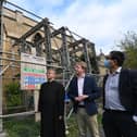 MP for Peterborough Paul Bristow visiting All Soul's church, Park Road to launch an appeal for funds to stop subsidence  with Father Adam Sowa and parish council chairman Angelo Cuenca EMN-211119-144759009