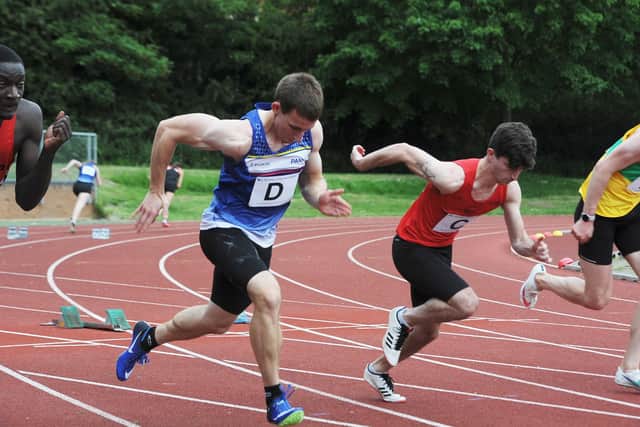 Action at Peterborough Athletics Track.