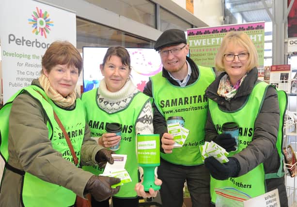 Sue Horsley, Helena Pook, Martin Pestell and Eunice Reiss from Samaritans, Peterborough at the railway station. EMN-190121-113519009