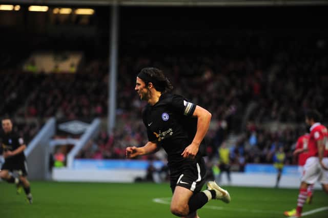 George Boyd celebrates his goal for Posh at Nottingham Foreest on Boxing Day, 2011.