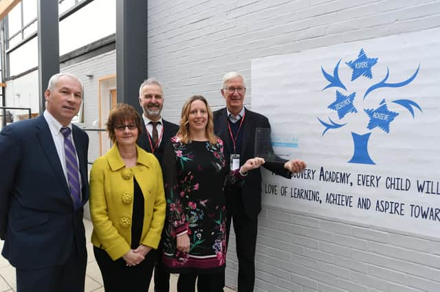Success for All flagship school presentation at The Discovery Primary School with Mike Sandeman (CEO Four Cs Trust), Mike Shephard (director of SFA), Mike Fischer (owner of Fischer Family Trust), Head Teacher Michelle Sieguien and SFA lead Louise Chapman.
