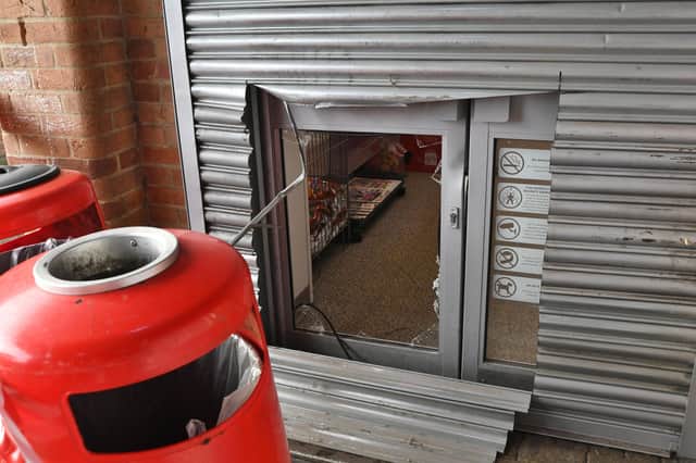 The aftermath of the break-in at the One Stop Shop in Parnwell centre.