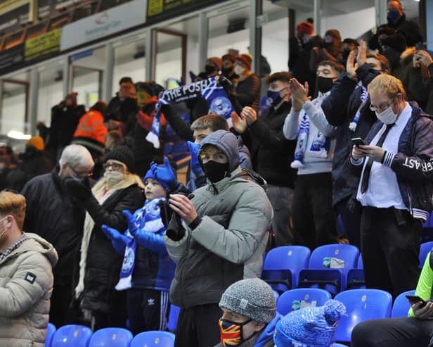 Posh fans back at the Weston Homes Stadium for the first time since lockdown in December.