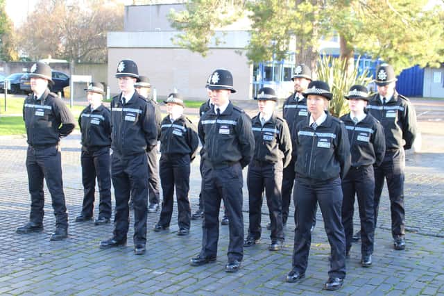 New Cambridgeshire Police recruits at their passing out ceremony.