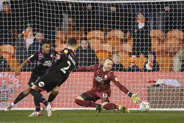 Posh 'keeper Dai Cornell can't stop Blackpool from scoring their second goal of the game. Photo: Joe Dent/theposh.com.