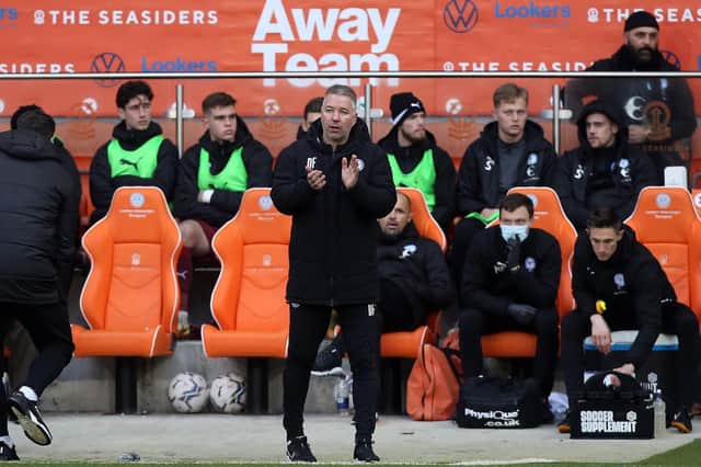 Peterborough United Manager Darren Ferguson encourages his players on the touchline at Blackpool.  Photo: Joe Dent/theposh.com.