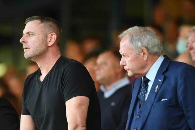 Barry Fry (right) and Posh chairman Darragh MacAnthony.