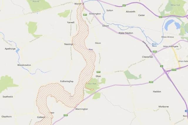 The area covered by the Environment Agency alert.