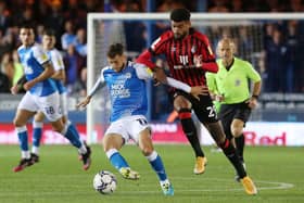 Jorge Grant of Peterborough United in action with Philip Billing of Bournemouth in a 0-0 draw at London Road in September.