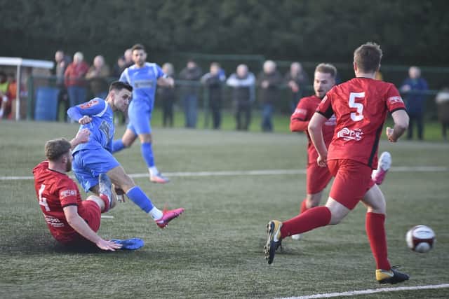 Matt Sparrow scored the Yaxley opener against Wisbech Town. Photo: David Lowndes.
