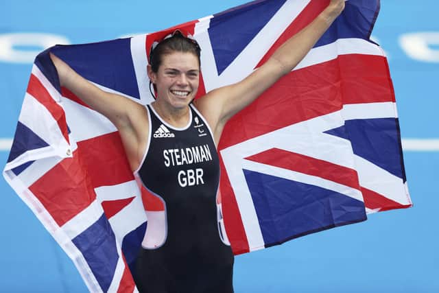 Lauren Steadman, from Peterborough, wins gold in the PTS5 - Women event, at the Tokyo 2020 Paralympic Games. Provided by ParalympicsGB/imagecomms.