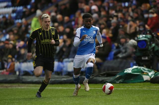 Bali Mumba of Peterborough United in action against Bristol Rovers. Photo: Joe Dent/theposh.com.