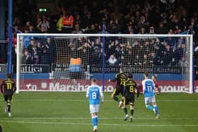 Paul Coutts converts a penalty for Bristol Rovers at Posh. Photo: Joe Dent/theposh.com.
