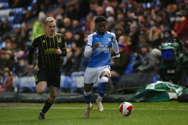 Bali Mumba of Peterborough United in action against Bristol Rovers. Photo: Joe Dent/theposh.com.