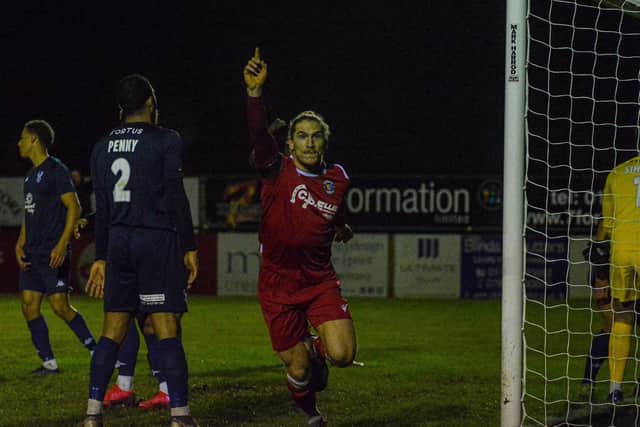 Rob Morgan scored twice for Stamford AFC against Sporting Khalsa. Photo: Dan Allen.
