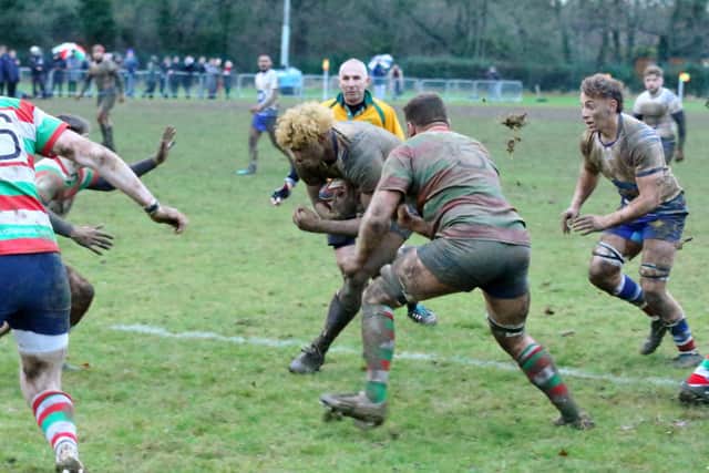 Katilimoni Tuipulo scores a try for Peterborough Lions v Lutterworth. Photo: Mick Sutterby.