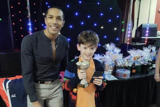 Mini award winner Ben Piscopo with guest of honour Michael Gunning.