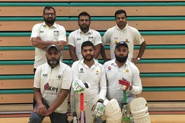 Hampton CC indoor cricket team. Muhammed Waqas is first left on the front row.