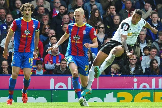 Nat Mendez-Laing scores for Posh at Crystal Palace in May, 2013.