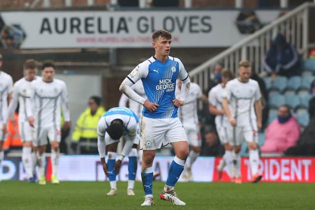 Posh teenager Harrison Burrows during the defeat by Coventry City. Photo: Joe Dent/theposh.com.