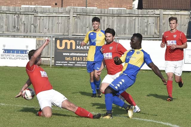 Action from a Peterborough North End (blue and yellow) game earlier this season.