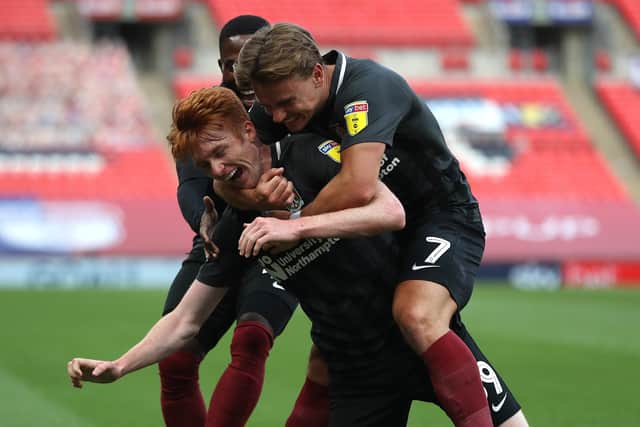 Callum Morton after scoring for Northampton in the 2020 League Two play-off final. Photo: David Rogers/Getty Images.