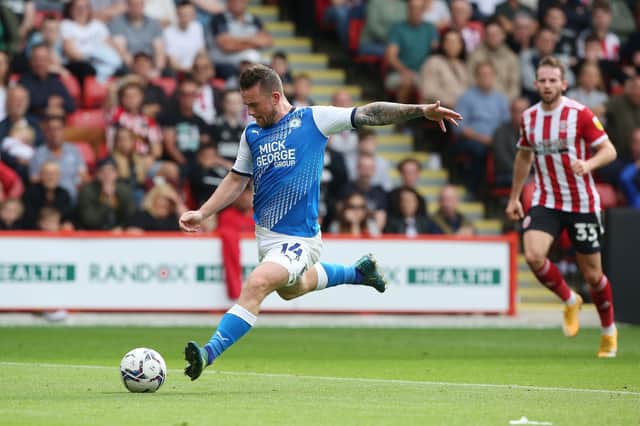 Jack Marriott scores for Posh at Sheffield United earlier this season.