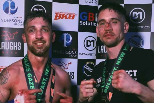 Callan Harley and Martin Reffell after their rapid victories at the O2 Arena.