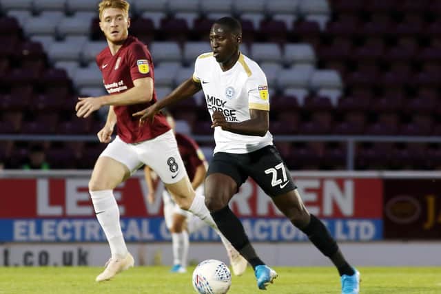 Idris Kanu in action for Posh at Cobblers in September 2019.
