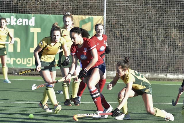 Action from City of Peterborough Ladies (red) v Norwich City. Photo: David Lowndes.