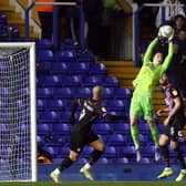 Posh goalkeeper Steven Benda makes a catch against Birmingham City. Photo: Joe Dent/theposh.com.
