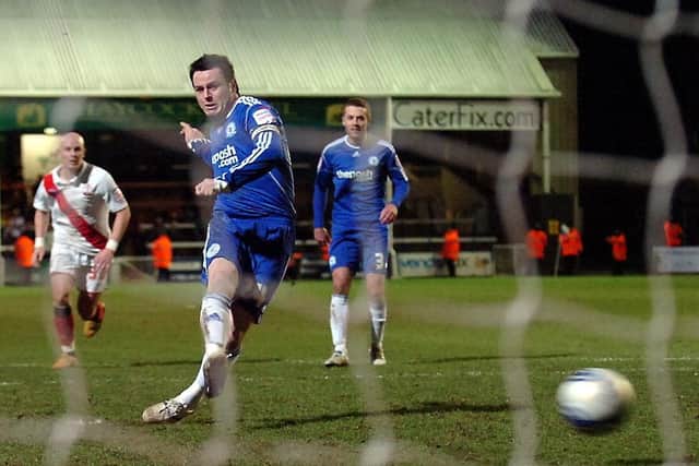 Lee Tomlin equalises for Posh from the penalty spot in the final minute of a 4-4 draw with Southampton in February, 2011.