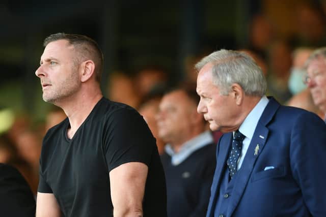Barry Fry (right) with Posh chairman Darragh MacAnthony.