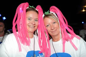 Start of the Starlight Hike in aid of Sue Ryder from Peterborough Greyhound Stadium. (l-r), Alison Baker and Nici Brennan, from Old Fletton ENGEMN00120120909162433