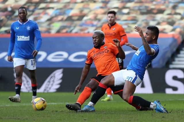 Jeando Fuchs is action for Dundee United against Rangers last season. Photo: Ian MacNicol/Getty Images.