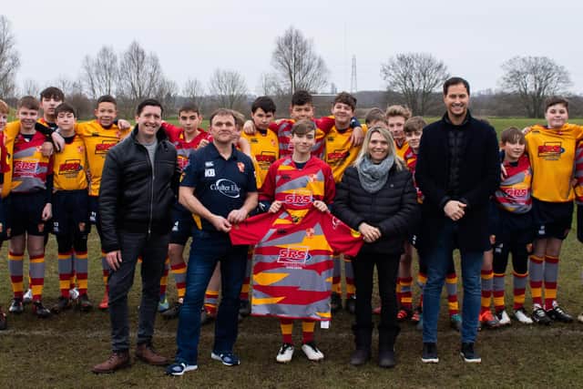 Peterborough RUFC Under 14s with their new  kit sponsored by SRS Tool Hire and Repairs.
