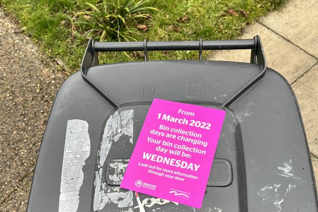 The stickers have been placed on thousands of bins across the city